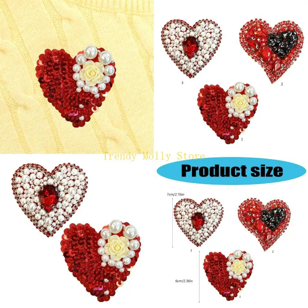 

N5KB Красная аппликация с блестками, художественная аппликация в виде сердца для рукоделия