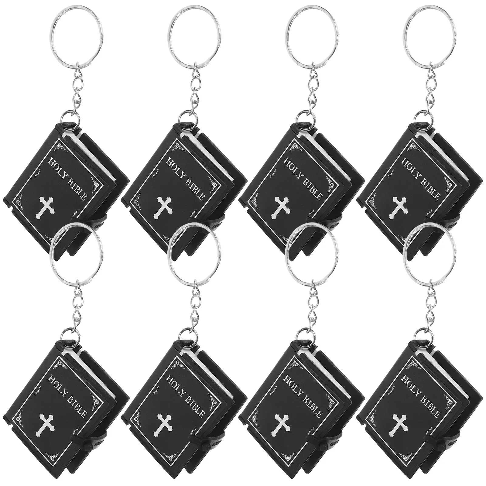 

8 Pcs Mini Bible Keychain Religious Gifts Silver Color PVC Metal Practical Accessory Fashion Bag Pendant Backpack Ornaments