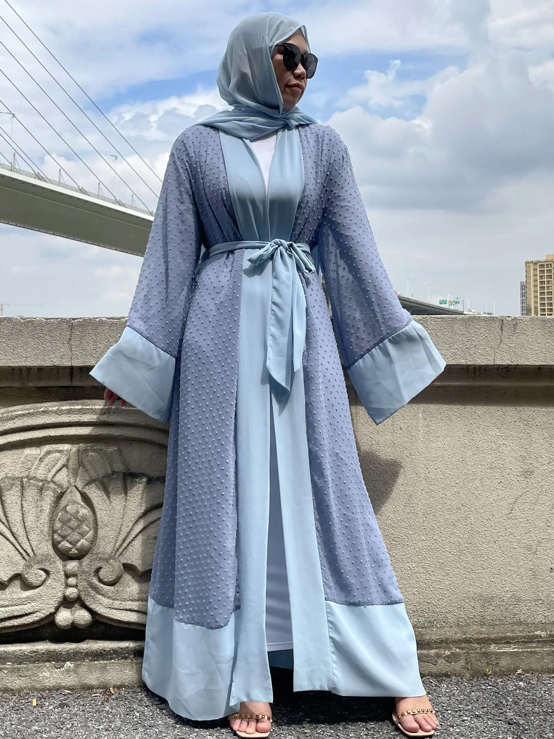 

Ramadan Eid Hit Color Muslim abayas Dubai Fashion Cool Abaya Dubai Turkey Muslim Islam Robe with belt WY1119