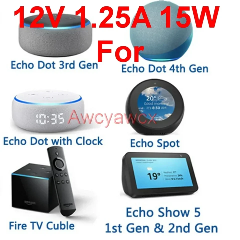 Caricabatterie 15W Per Echo Dot (3ª,4ª,5ª Gen) E Echo Show 5 – Alimentatore 12V 1.25A Con Protezioni, Nero