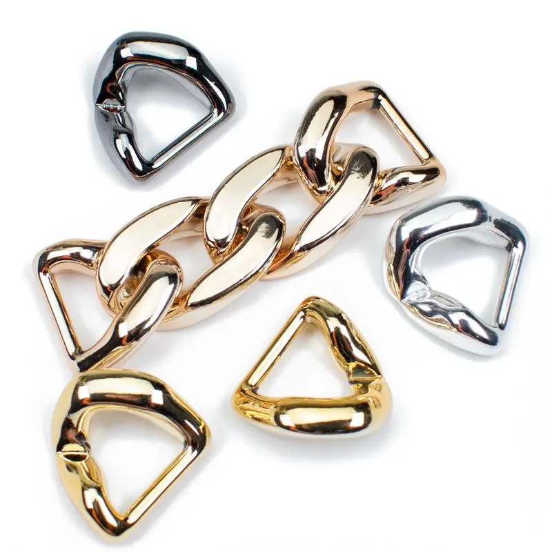 50 pcs/lot ABS Shoes Buckle Beads DIY Connectors Accessories D Shape Loops Strap Bag Clasps Clothing Chains UV Plating  N441-04