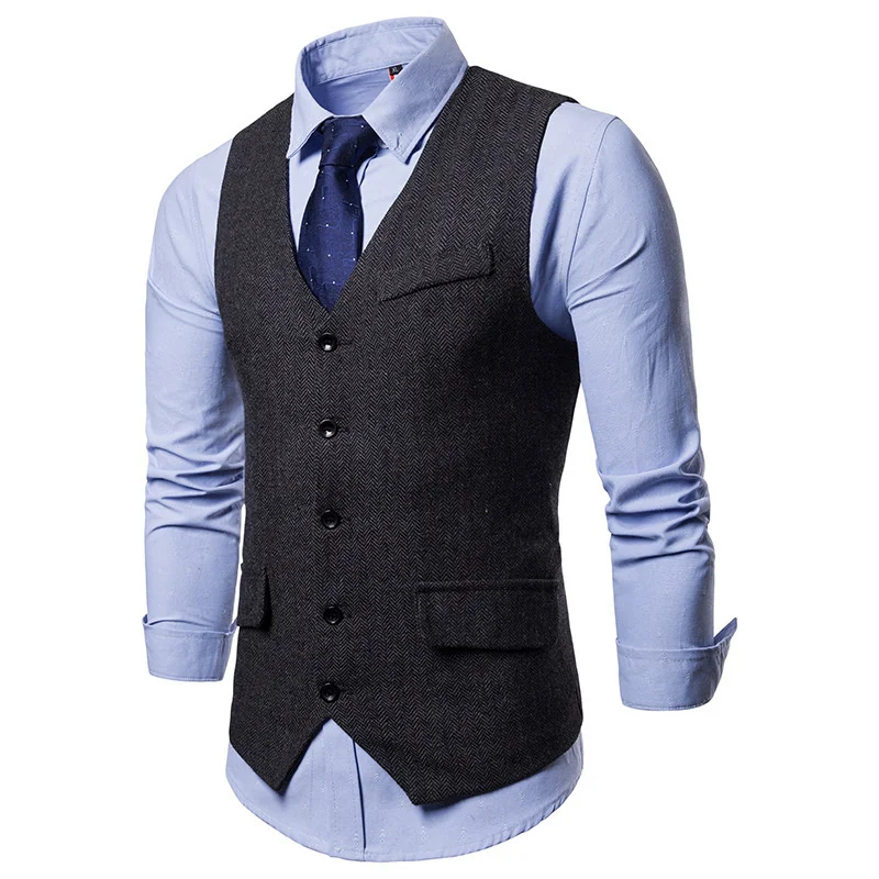 

#4833 Business Vests Men Single Breasted Suits Vests Regular Fit Men's Suit Vests Slim Fit Vintage Waistcoat Men Pockets Spring