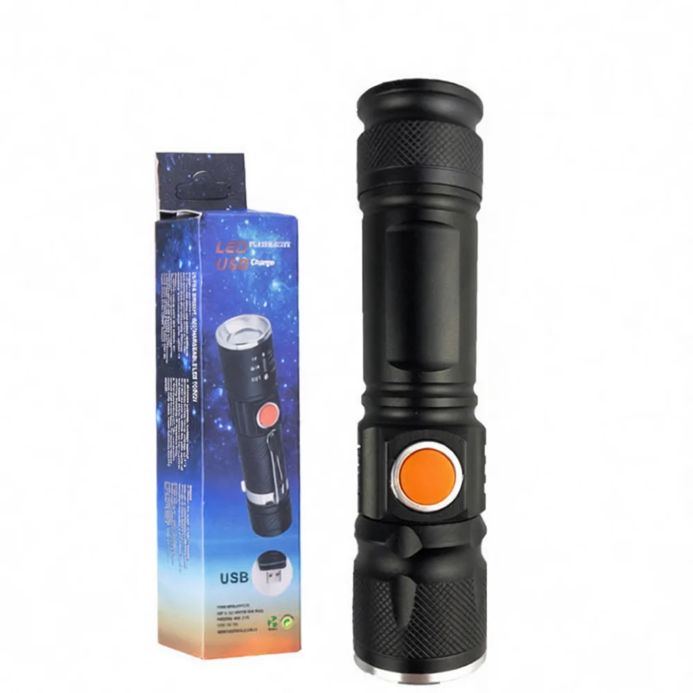 Portable Led Flashlight Aluminum Alloy Usb Rechargeable Torch Long Range High Brightness Light For Outdoor Camping Hiking