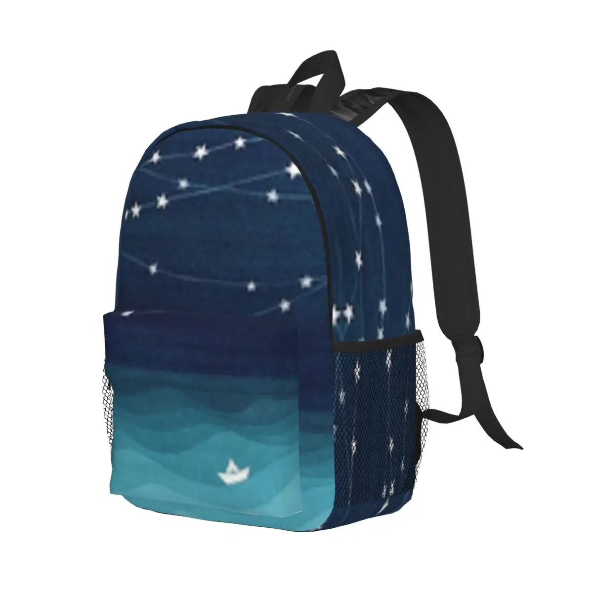 Garland Of Stars, Teal Ocean Printed Lightweight Casual Schoolbag For School, Outdoor, Shopping, Office 15inch