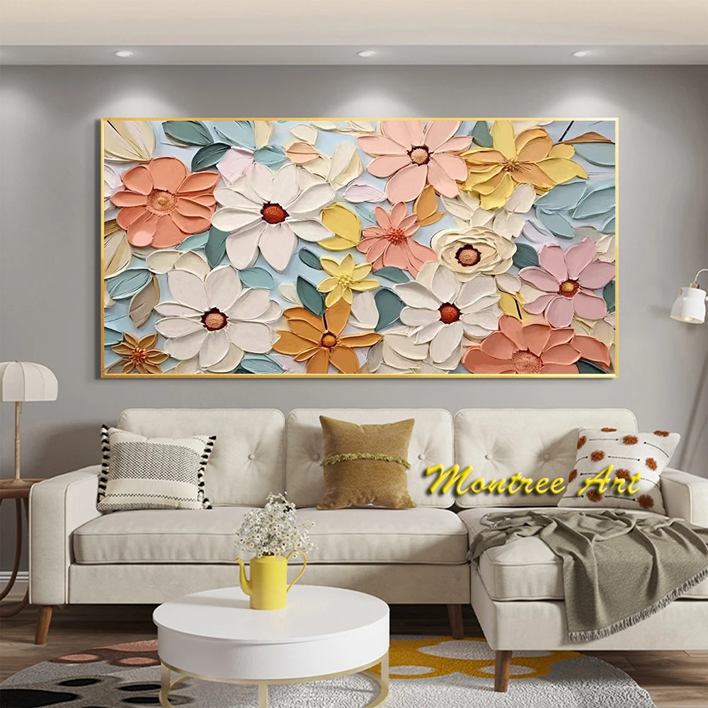 Hand Painted Oil Painting Original Flower Oil Painting Abstract Pink Floral Painting Custom Painting Living Room Home Decor