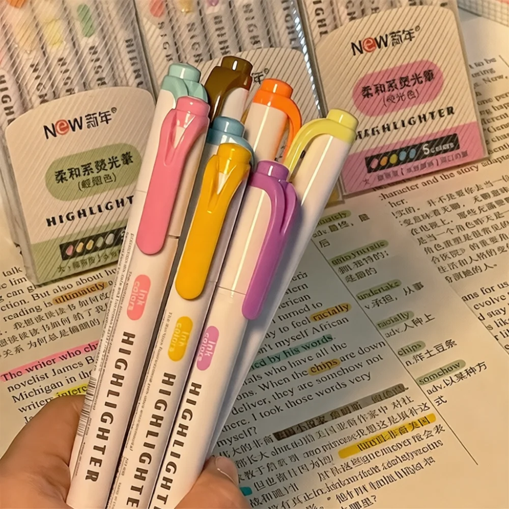 Aesthetic Highlighters Dual Ended Marker Pens For Journaling Student Notes Drawing Art Stationery Supplies Set