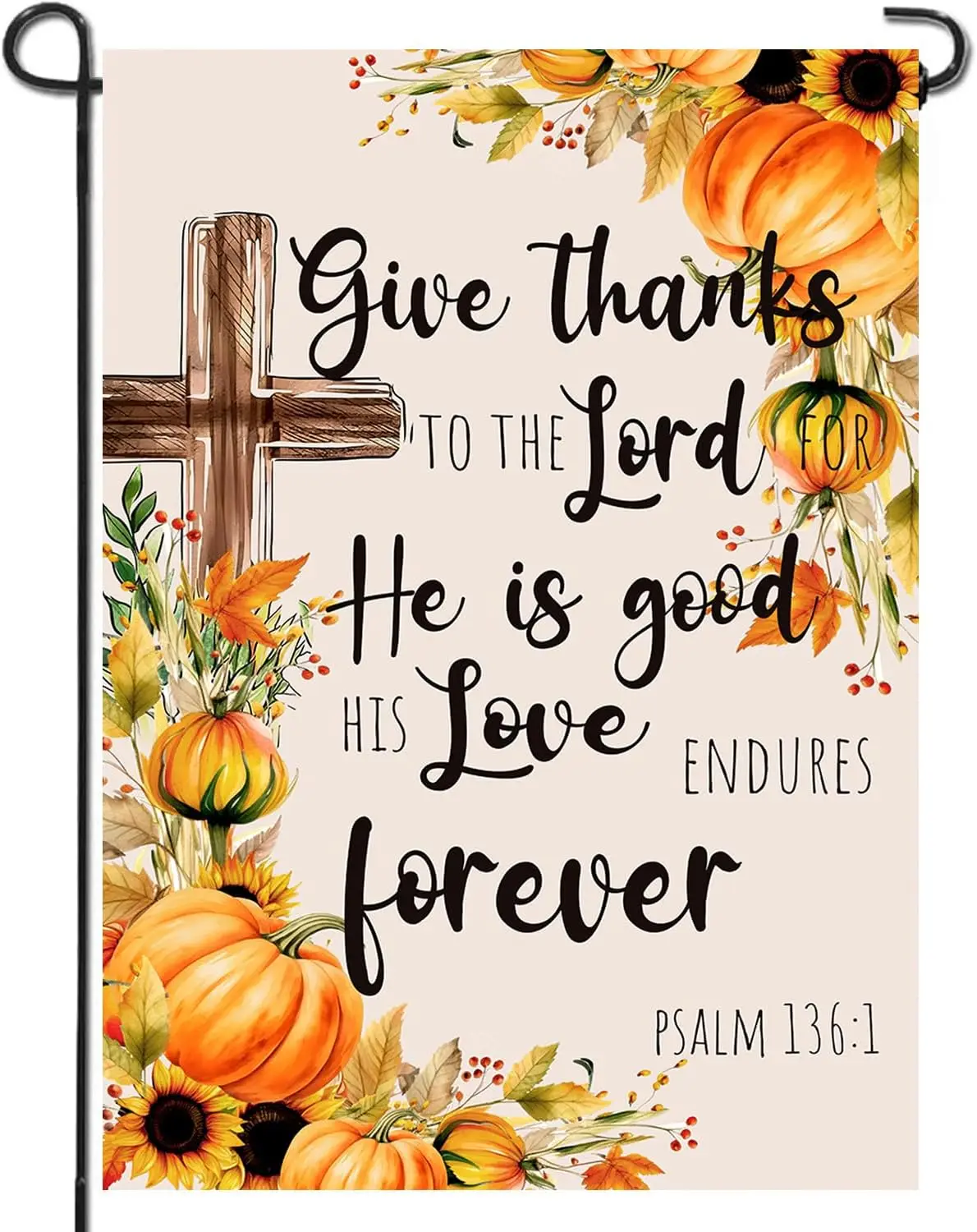 DECORLUXES Fall Flag Thanksgiving Garden Flag, Give Thanks to The Lord Harvest Holiday Yard Outdoor Decorative Flag (Garden Flag