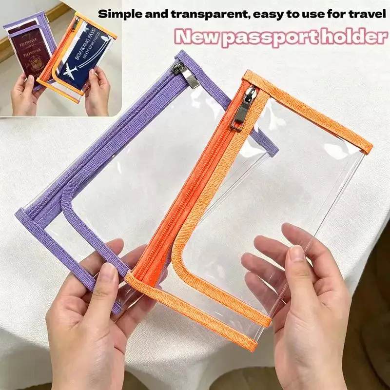 Clear Travel Passport Boarding Pass Pouch Thick PVC Protector Pouch Transparent Zipper Storage Bag Five Color Styles