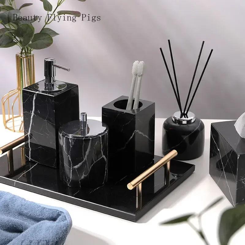 Natural Marble bathroom wash basin tray lotion bottle wash suit combination bathroom accessories set Soap dish tissue box