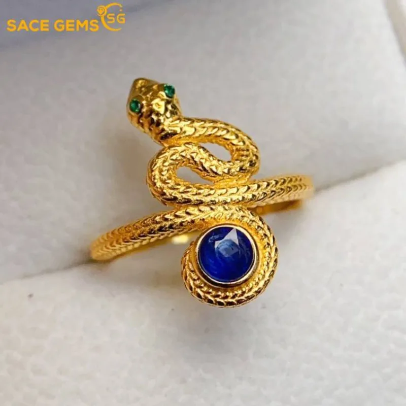 

SACE GEMS, змеиное серебро 925 пробы, 5 мм, натуральный сапфир, роскошные кольца для женщин, изящные ювелирные изделия для свадьбы, помолвки и вечеринки