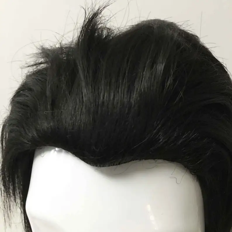 شعر مستعار قصير ذو طبقات من الألياف الاصطناعية بمشط خلفي أسود لامع للرجال