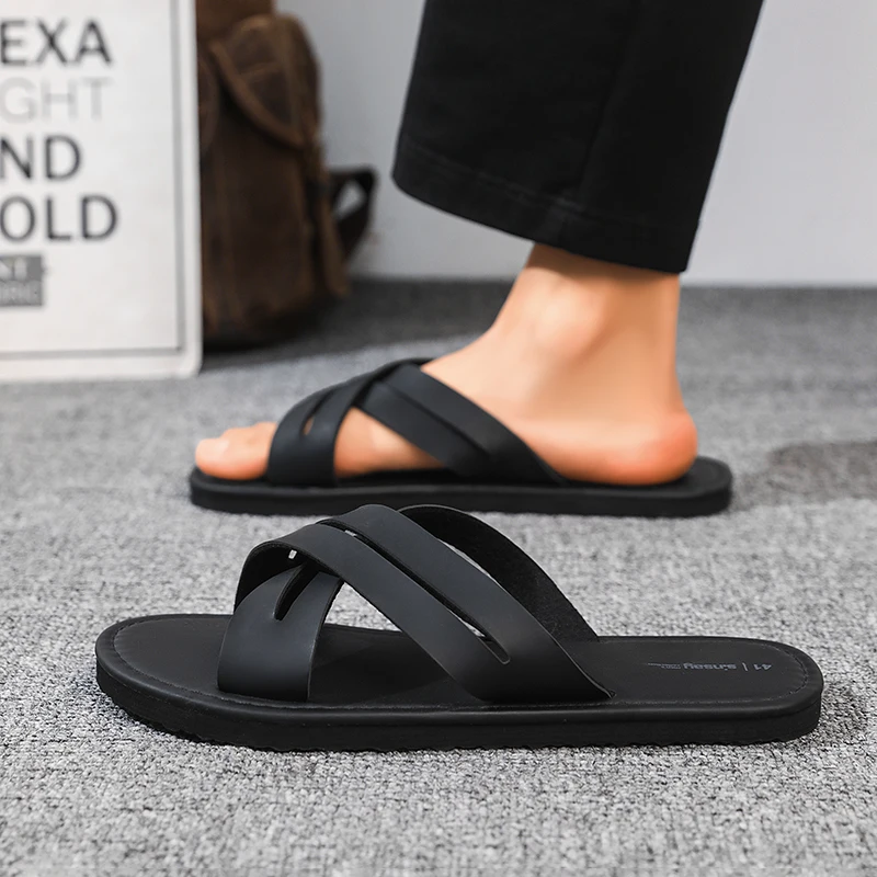 Outdoor-Leder-Herren-Slipper, Sommer-Sandalen für Herren, modische Strandschuhe, hochwertige Freizeitschuhe, Slip-on-Römerschuhe, Flip-Flops – Detail 9