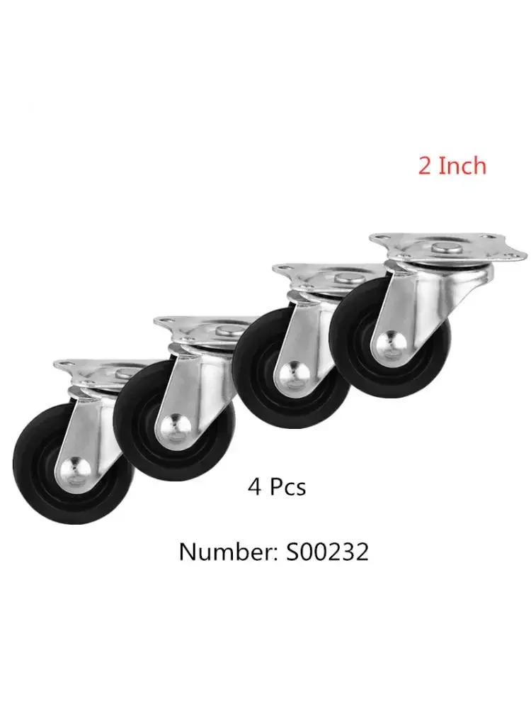 4 Pcs/Lot Spot 2-inch Rubber Caster Diameter 5cm Flat Bottom Movable Roller Solid Black Silent Wheel