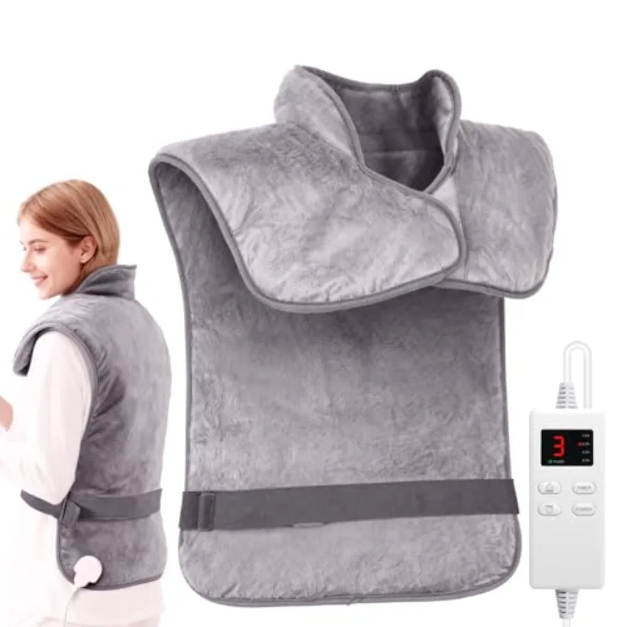 

Electric Heating Pad for Shoulders and Back 24"x33" Wearable Heat Wrap for Work and Home Weighted Design with Auto Shut-Off 6 T