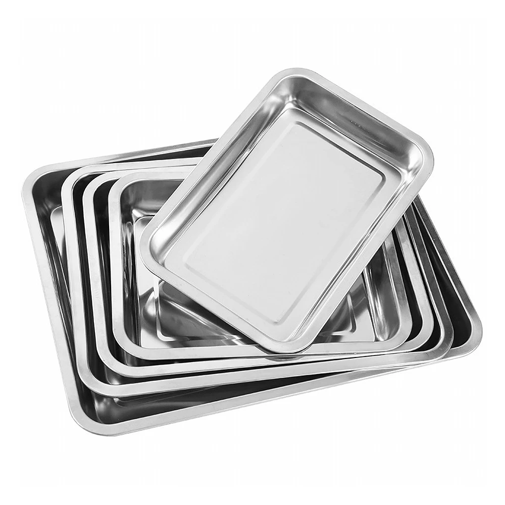 

1PCS Stainless Steel Food Deep Trays Rectangle Fruit Vegetables Trays Storage Pans Cake Bread Biscuits Kitchen Baking Plates