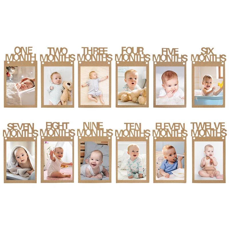 1st Birthday Baby Photo Banner Growth Record 1-12 Month Photo Prop Photo Frame Bunting Baby Boy Girl 1 Year Birthday Party Decor