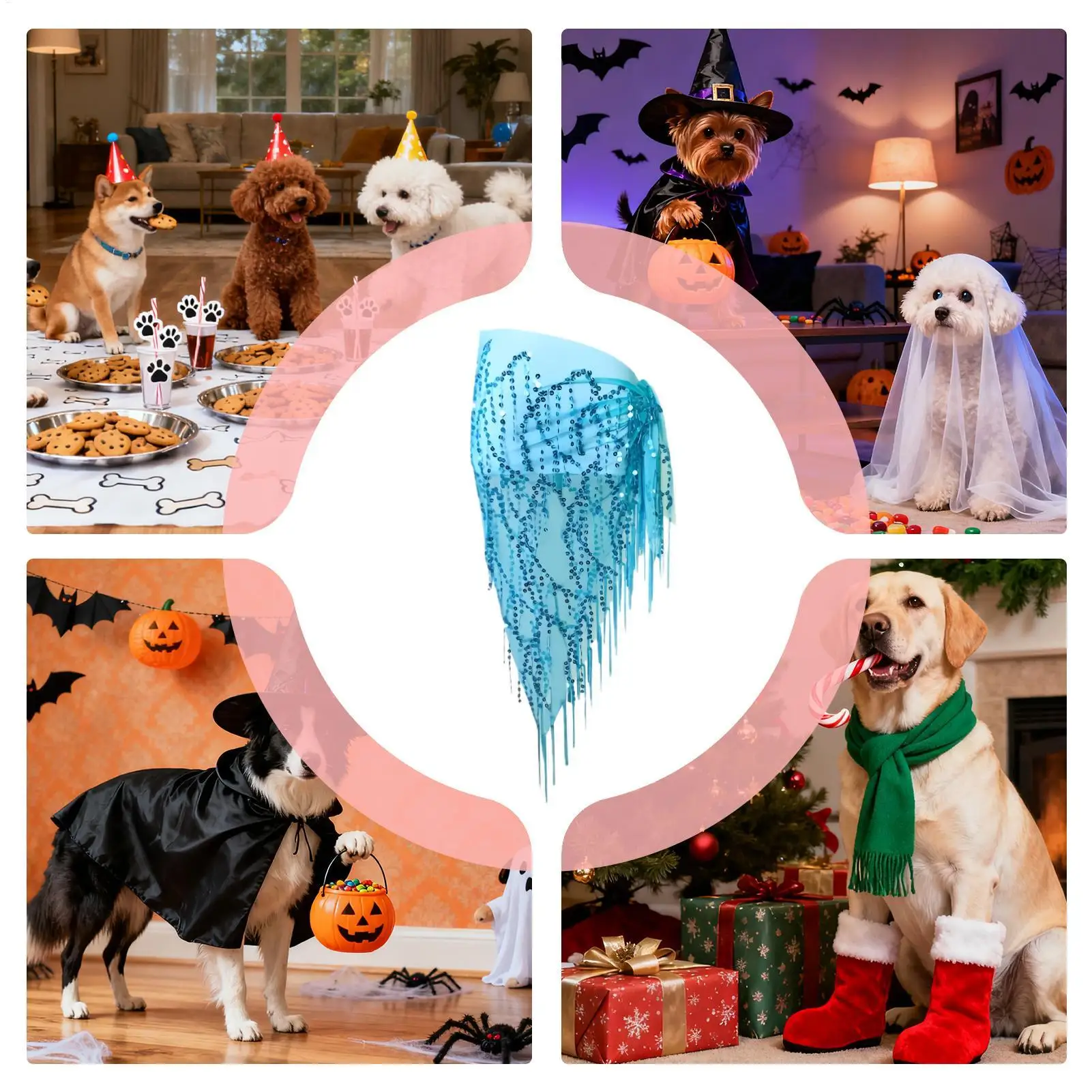 فستان حفلة للكلاب مع سلسلة خصر وترتر على الورك تنورة رقص شرقي للكلاب لأداء حفلات الجرو متوسطة الحجم