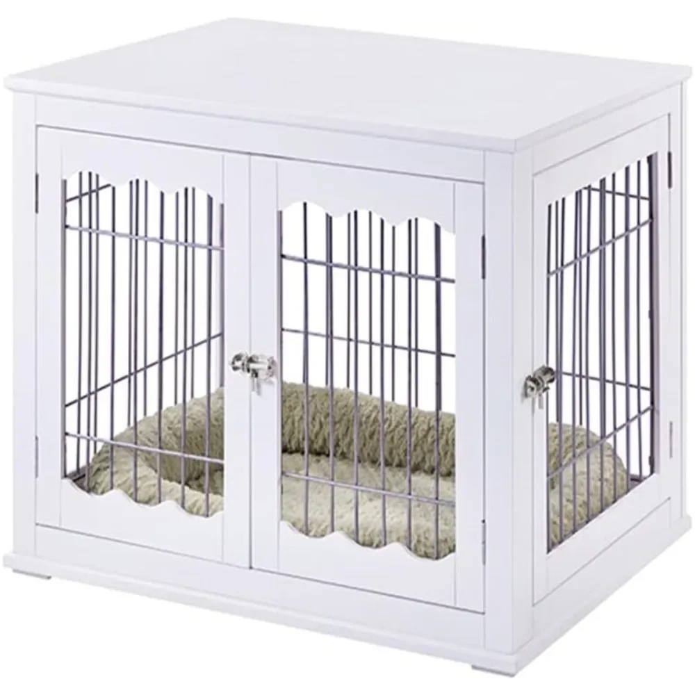 Furniture Style White Dog Crate for Medium Large Dogs, Indoor Aesthetic Dog Stuff Kennel, Modern Decorative Wood Wire Pet House