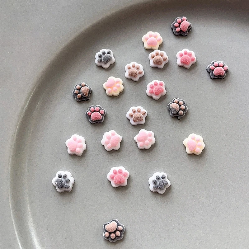 【Peace】10pcs 3D Plush Mini Cat Paw Nail Art Charms Velvet Resin Nail Art Decor Cartoon DIY Manicure Salon Party Winter Girl Gift