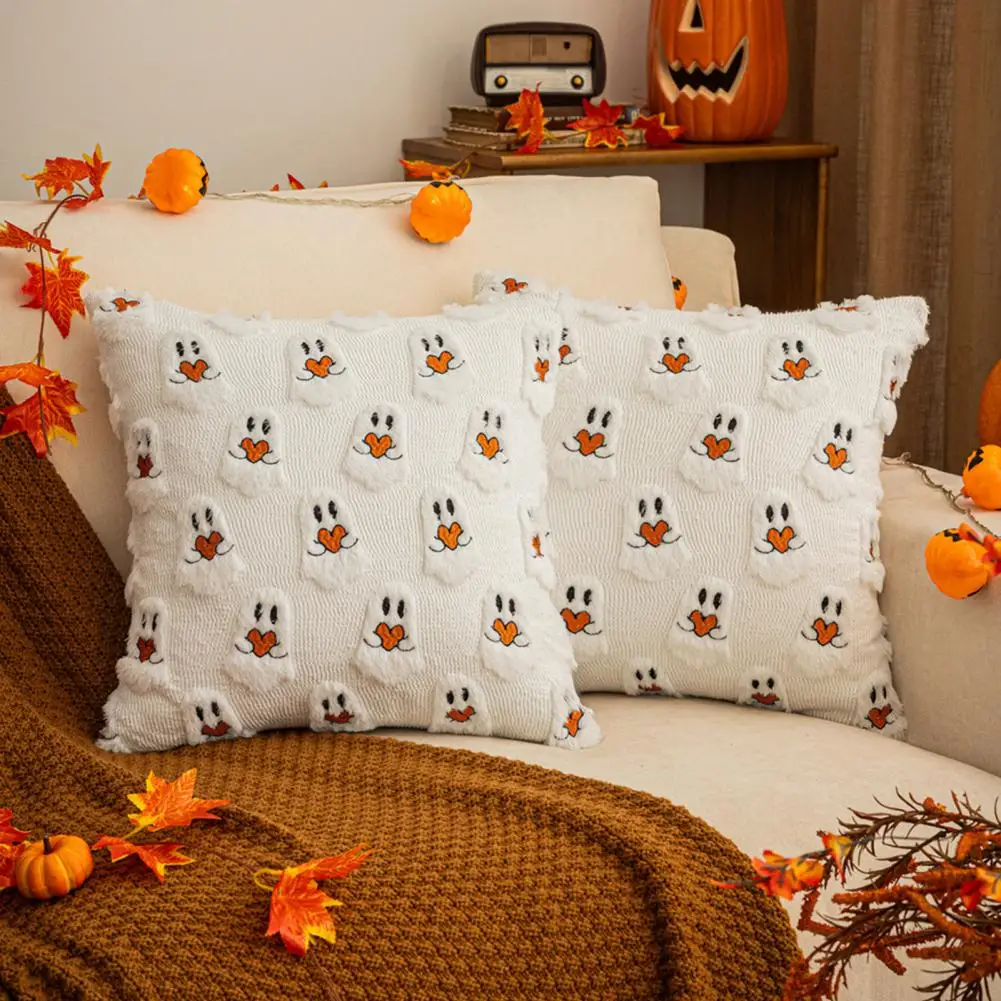 Soft Pillow Pillow Envelope Halloween Ghost Pumpkin Cat Pattern Decorative Pillow Case Removable Washable Throw Cover Easy