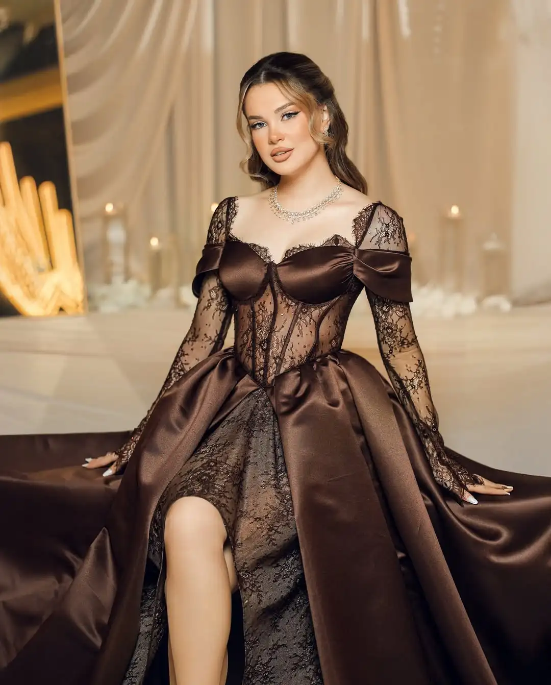 Nuevo diseño Sexy fuera del hombro bordado ilusión de espina de pescado drapeado una línea vestido de fiesta elegante vestido de fiesta Formal de graduación de noche