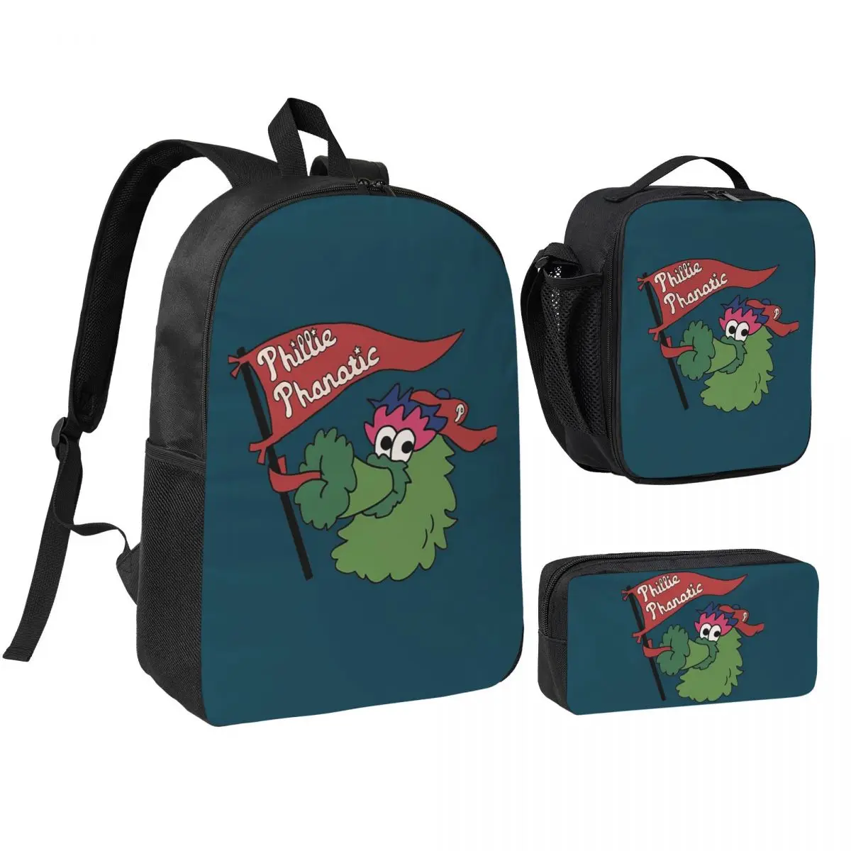 Phillie Phanatic Backpack Boys Girls BookBag School Bag Shoulder Bags 3ps Insulated Lunch Bag Pencil Case