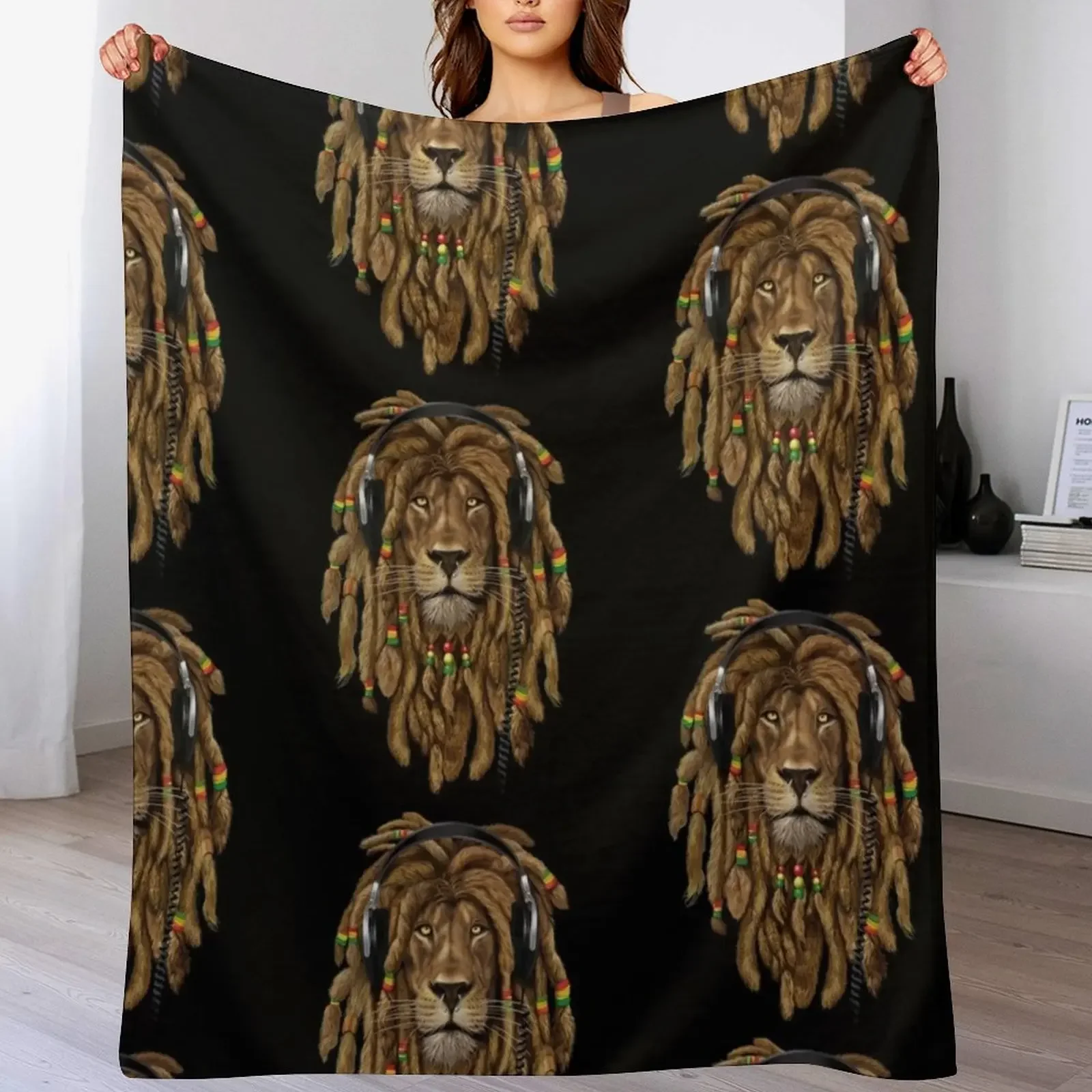 

Rastafari Lion Rastaman Throw Blanket Warm Plush Fuzzy Blanket for Living Room