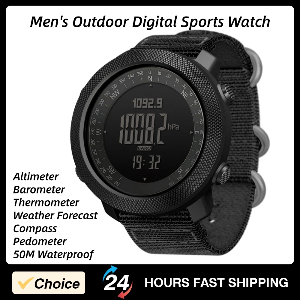 

Multi-functional Digital Sports Watch Outdoor Altimeter Barometer Watch 50M Waterproof Watch Thermometer Compass Pedometer