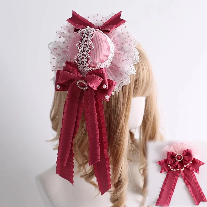 

Handmade Rose Red Lolita Velvet Cake Hair Clip Doll Sense Bow Lace Headband Sweet Girl KC Small Hat Cosplay Dress up Accessories