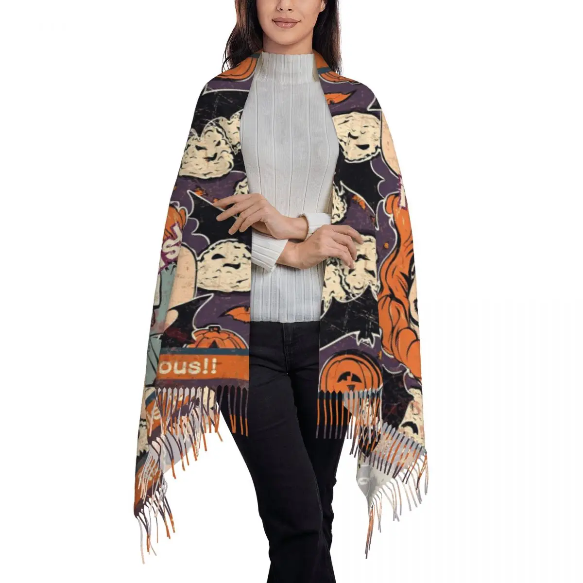 Rice Balls Is Delicious Halloween Girl Version Scarf Tassel Scarves for Women Soft Shawls and Wraps Large Fall Winter Shawl Wrap