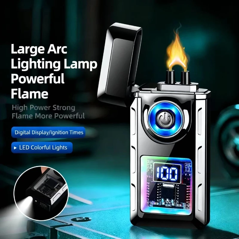 Outdoor Lighting High Power Electronic Pulse Windproof USB Lighter Digital Battery Display Color Light USB Electric Lighter