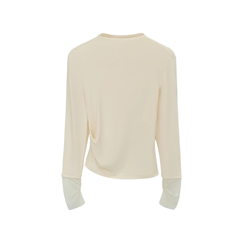 2025 nueva primavera otoño malla Patchwork camiseta de mujer prendas de punto de manga larga cuello redondo Casual camisas inferiores coreanas Tops ajustados Mujer