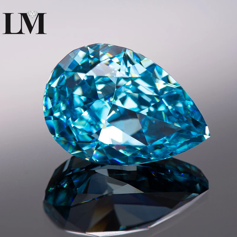 Cubic Zirconia Synthetic Gemstone 5A Grade Light Aquamarine Color Pear Shape 4k Crushed Ice Cut Loose Lab Zircon Gems Jewelry