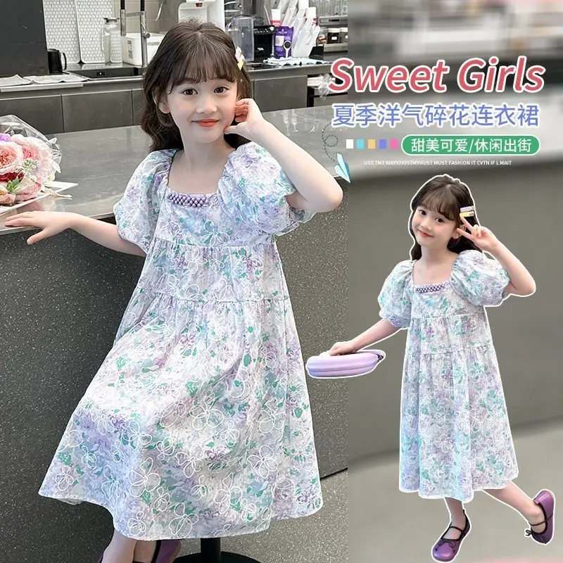 

Girls Summer Dresses 2026 Teens Kids Dresses for Girls Clothing Summer Cartoon Cat Princess Girls Dress Teenage Children's Dress