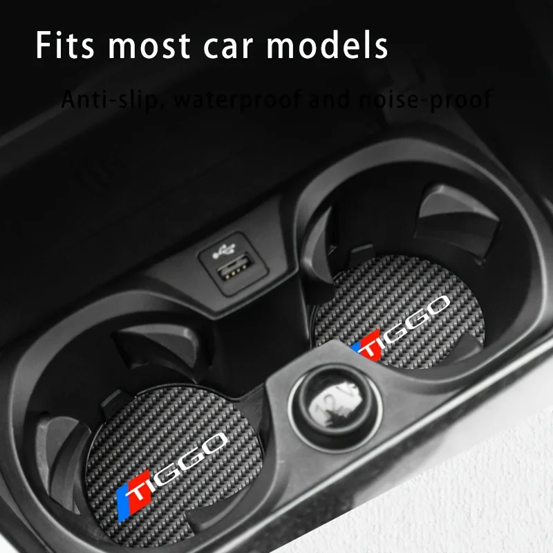 2pcs Carbon Fiber Faux Leather Water Coasters Anti-Slip Water Cup Pads for Chery Tiggo 7 Pro Max Pro Max Dahu C5  PLUS 7 8 PLUS