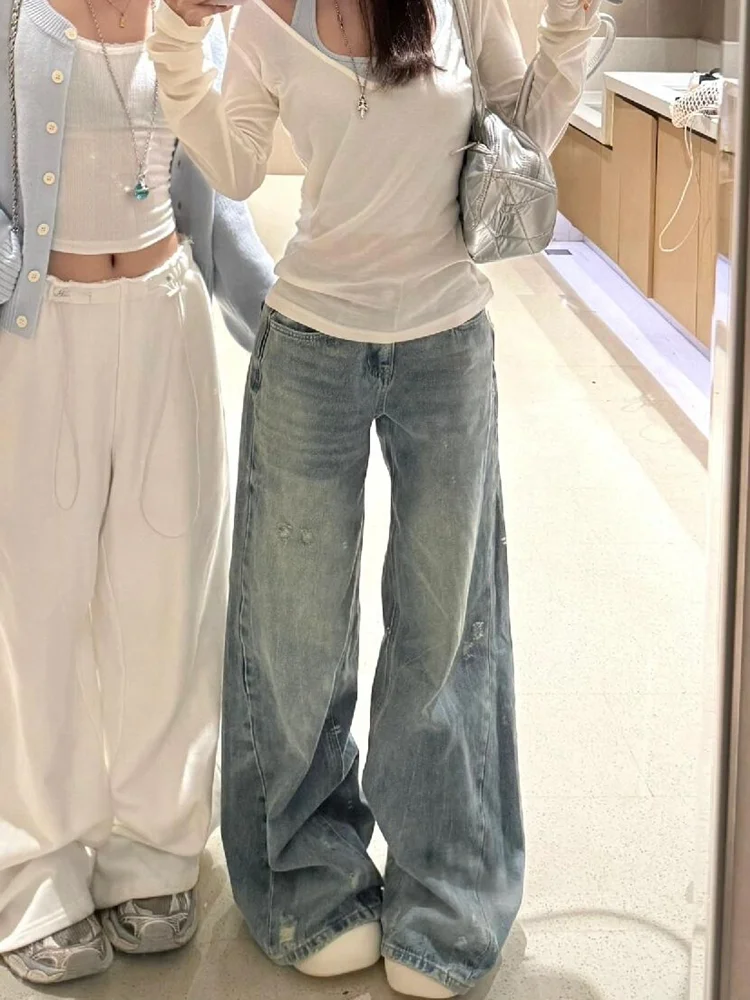 

Джинсы с низкой талией Y2K Женская осенняя одежда Street Vibe Высокая модная тенденция Популярная женская джинсовая серия Hot Sense Сплошной цвет соответствует