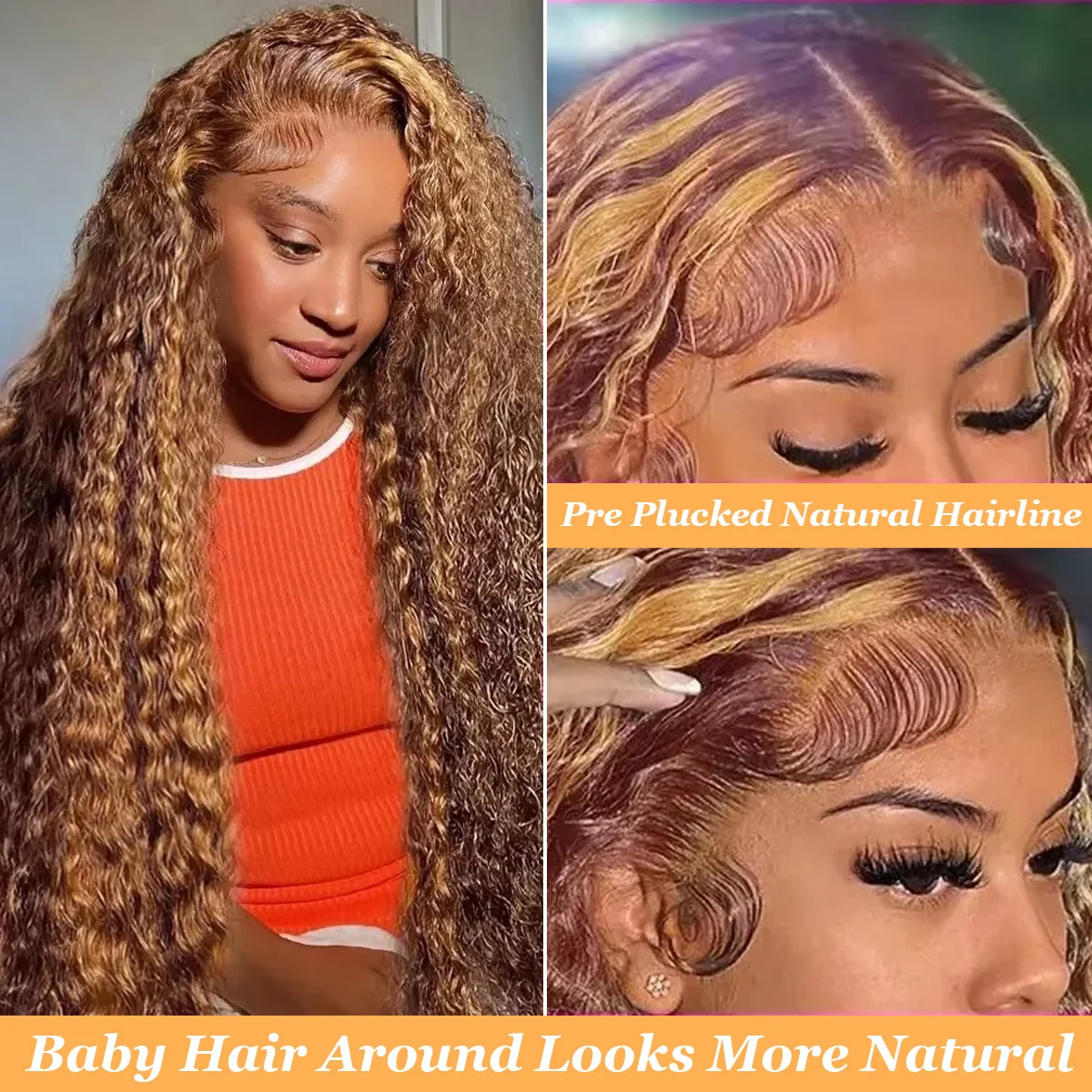 موجة عميقة 13x6 HD الدانتيل الشفاف الباروكة الأمامية 36 بوصة 220% الكثافة P4/27 تسليط الضوء على خصلات الشعر المستعار الإنسان البرازيلي الحقيقي للنساء