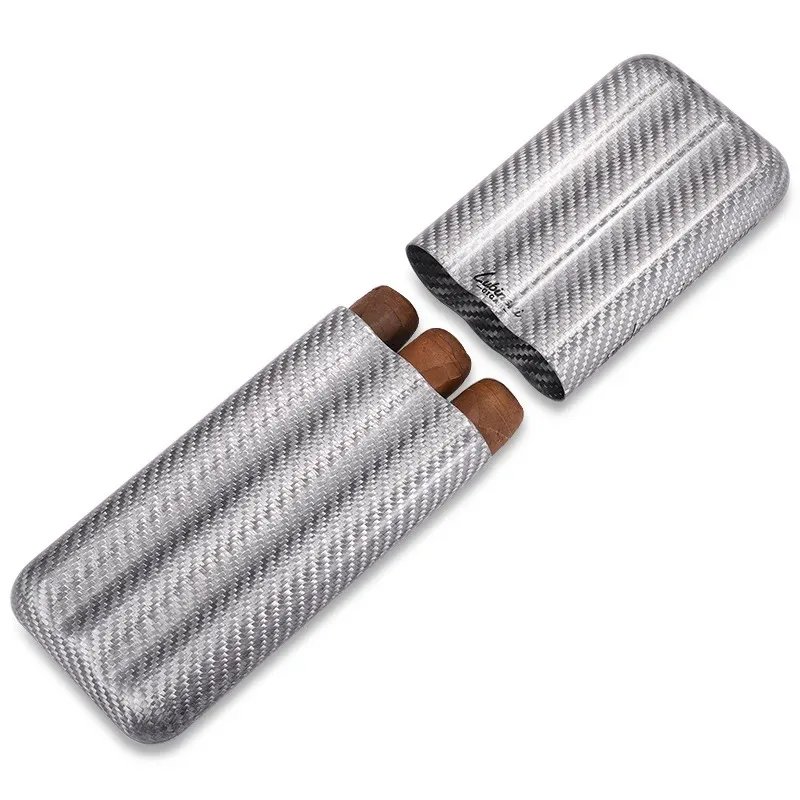 Imagem -02 - Humidor de Charuto Portátil Cigar Holder de Fibra de Carbono Puro Gift Conjunto para Homem 3-finger Travel Tube