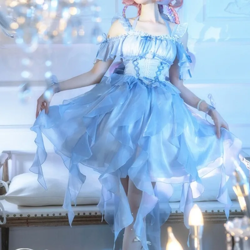 Special-Interest Design Lolita Chest Cover Waist Dress Super Fairy Blue Wedding Dress