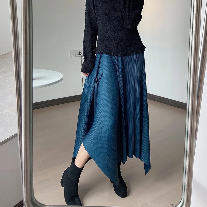 

Miyake Summer New 2025 Pure Colour New Loose Elegant Women's Peplum Skirt Fashion Pleated Irregular Skirt A-Line Elastic Waist
