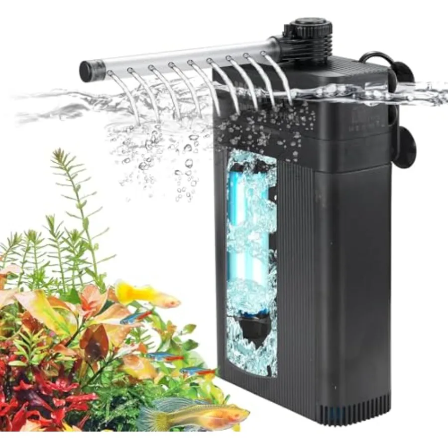 

【Spot goods】Internal Fish Tank Filter with 5W UV Light Multi Filter Materials Adjustable Water Flow Submersible 700L/H Aquarium