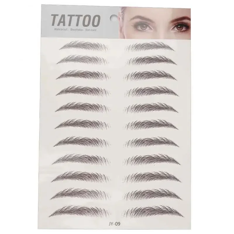 Autocollants de tatouage imperméables pour sourcils, transfert à l'eau, faux sourcils, rehausseurs de sourcils, similaire à des cheveux, 3 feuilles