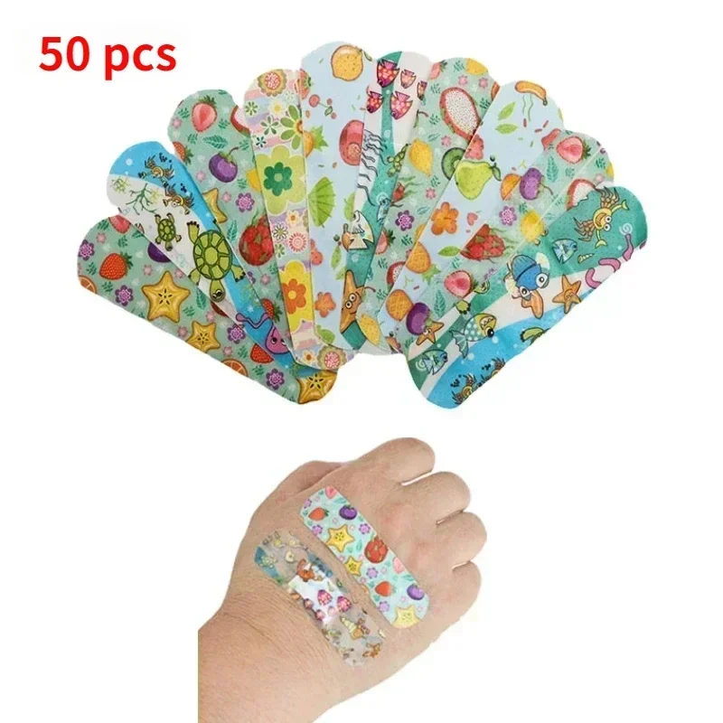 50pcs Cartoon Animal Pattern Waterproof Kids Band Aid Stickers AdhesiveWound Strips Plasters for Children Bandage Hemostasis