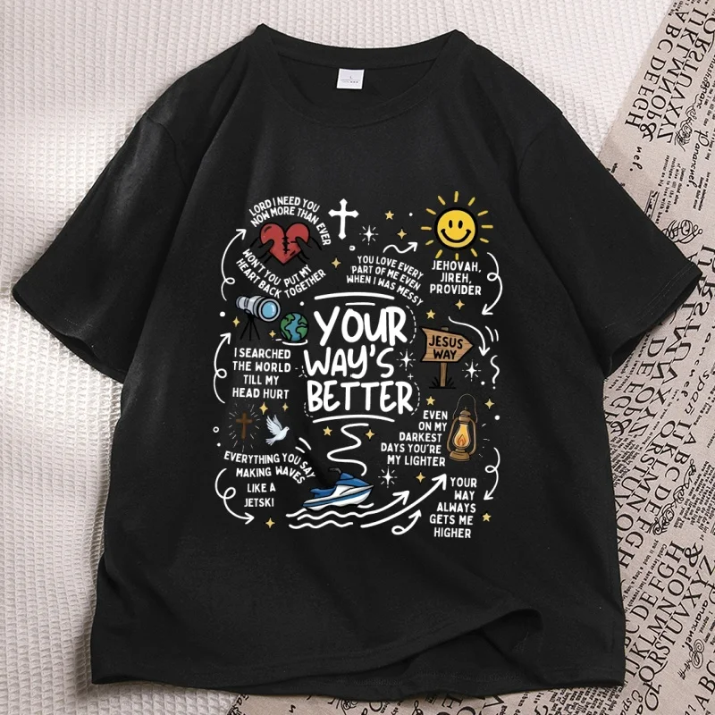 Christian Worship Lyrics T Shirts Casual Round Neck Printed Cotton Short Sleeve T-shirts Unisex Short Sleeve Tshirt Woman