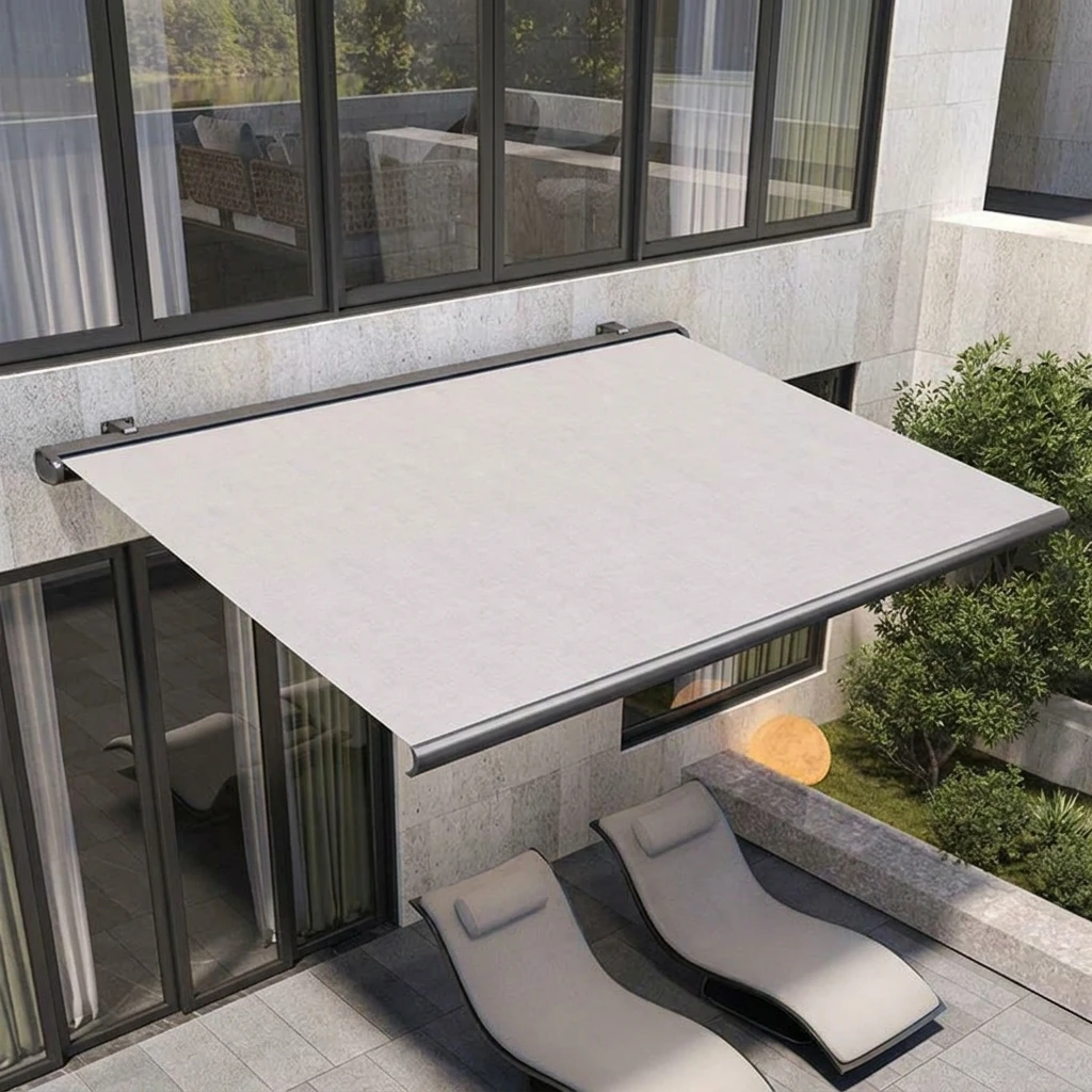 & Electric Retractable Awning Canopy for Exterior Residential Home Terraces Decks Waterproof Sunshade Intelligent Automatic Gaze