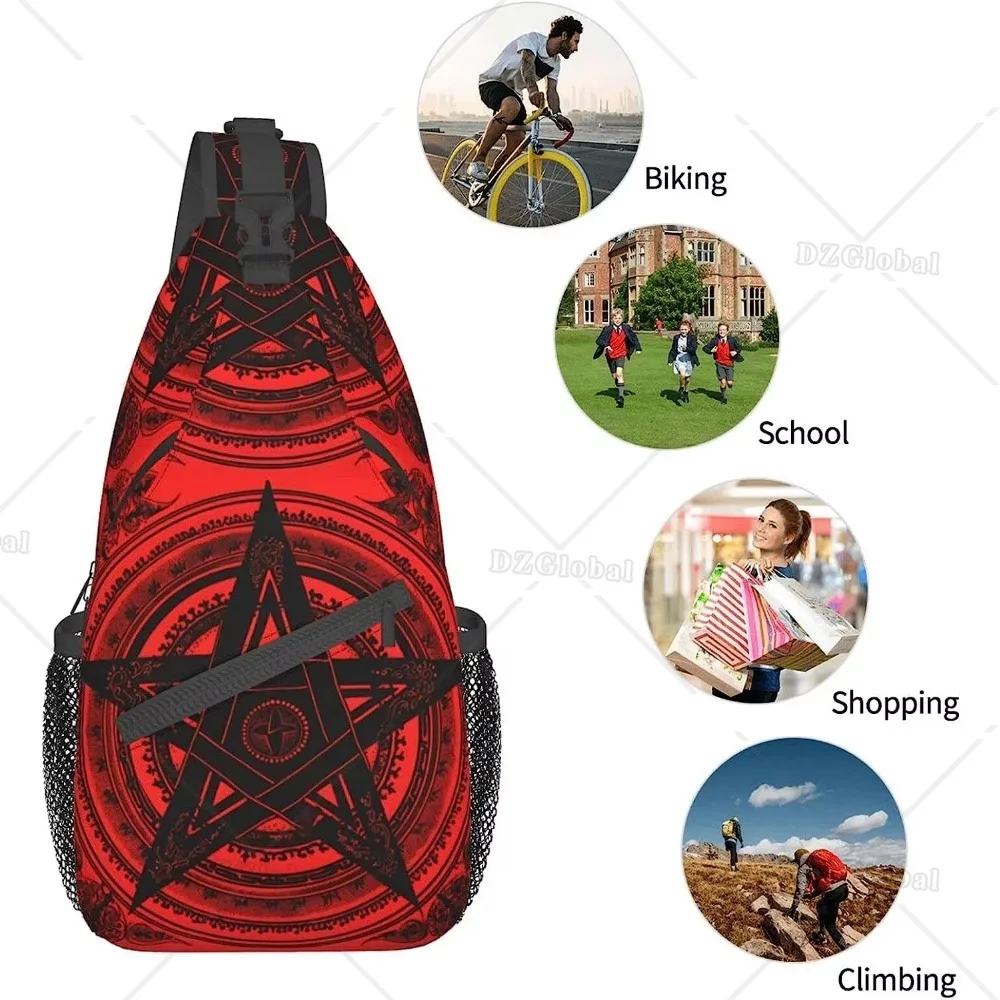 Red Satan Baphomet Satanic Pentagram Outdoor Crossbody Shoulder Bag Unisex Sling Chest Backpack for Women Men Hiking Travel