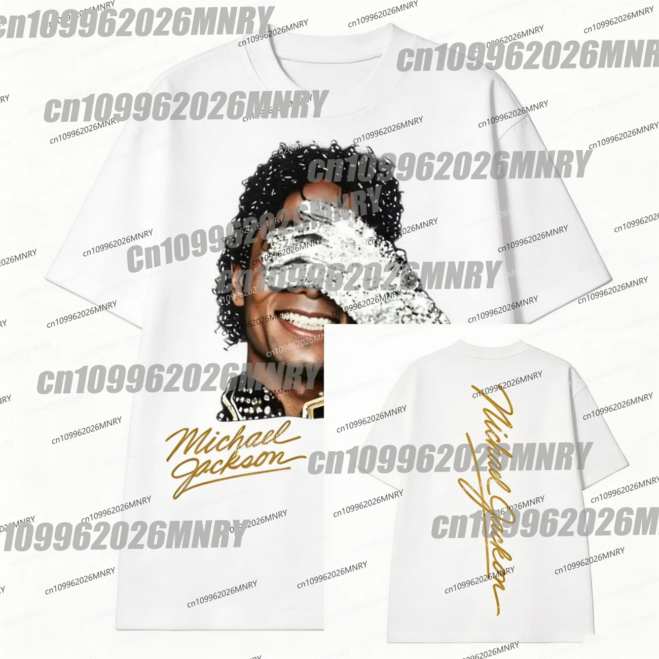 Michael Jackson Portrait & Gold Signature T-Shirt Oversized Y2k Cotton Children's Men Women Streetwear Top Female Male Clothing