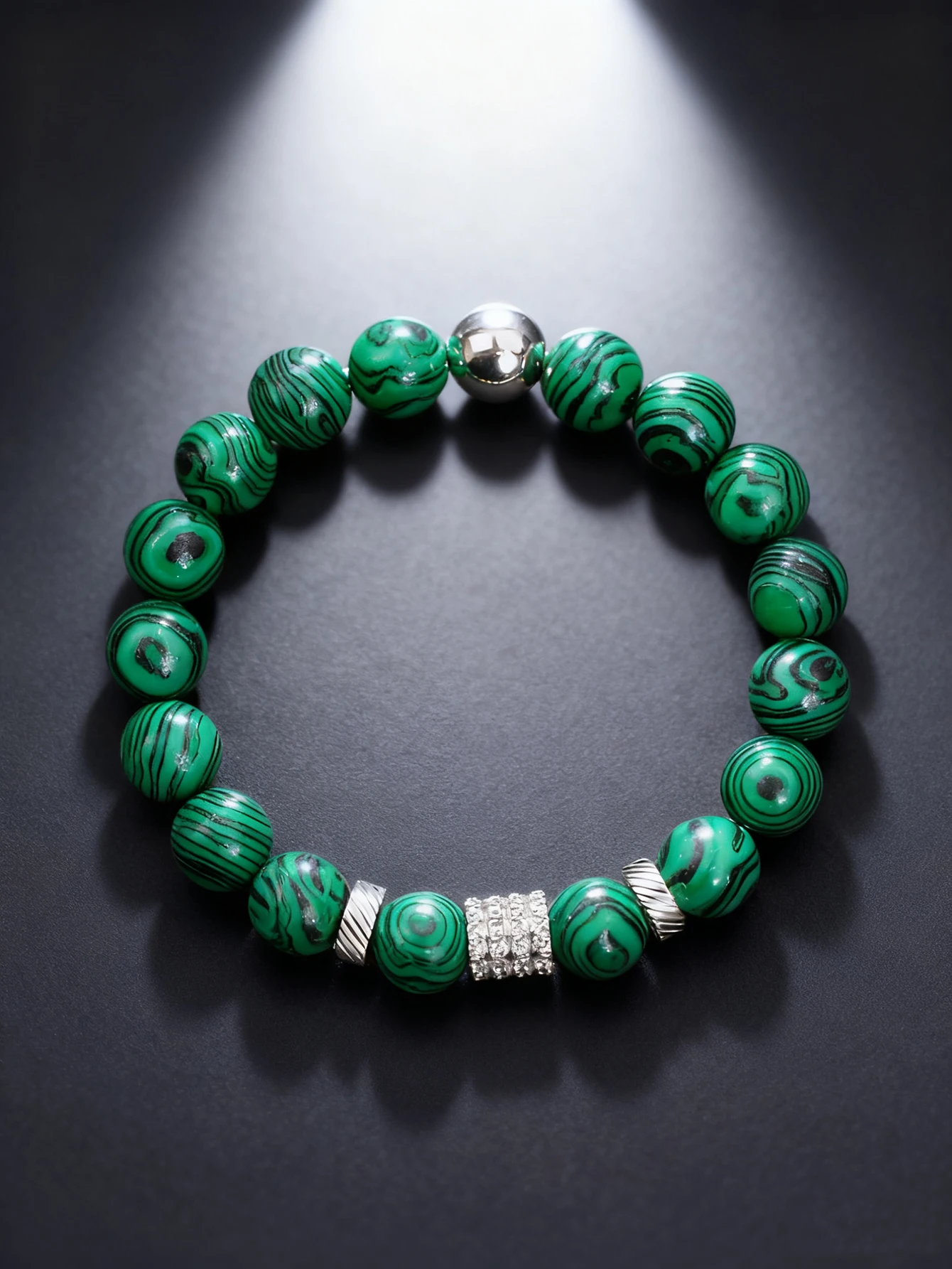 10 مللي متر الملكيت سوار مُزين بالخرز الخرز الحجر الطبيعي الأخضر مع فاصل الفولاذ المقاوم للصدأ والخرز الأسطواني لهدية مجوهرات حيوية