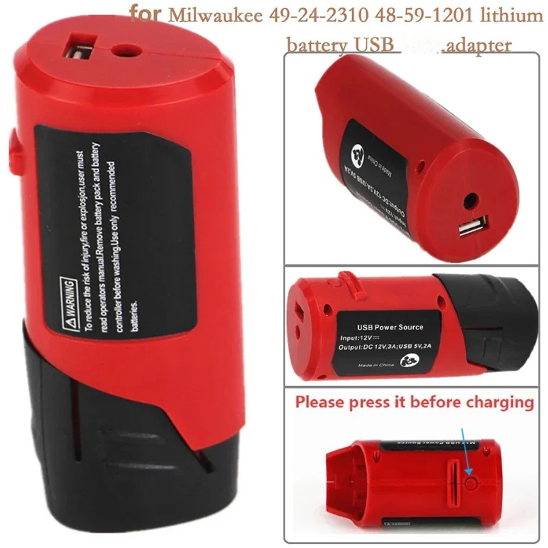 Power Source Portable Charger Tools Converter ABS Safe Red Replacement USB Adapter For Milwaukee Lithium Battery 12V M 12