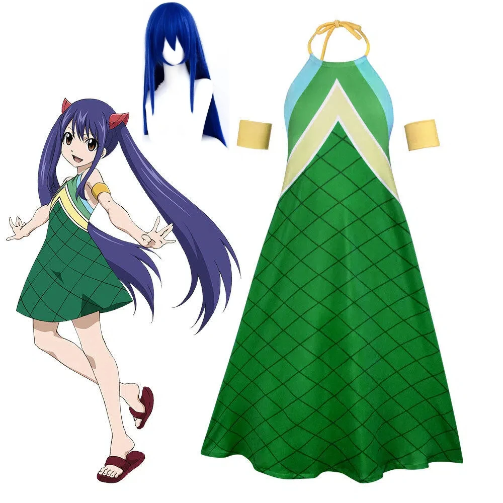 

Anime Fairy Tail Wendy Marvell Cosplay Green Dress Wig Anime Secondary Style Role Play Halloween Party Cosplay Costumes